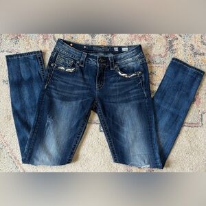 Miss Me Womens Sz 28 Mid Rise Easy Skinny Denim Thick Stitch Med Wash Jeans